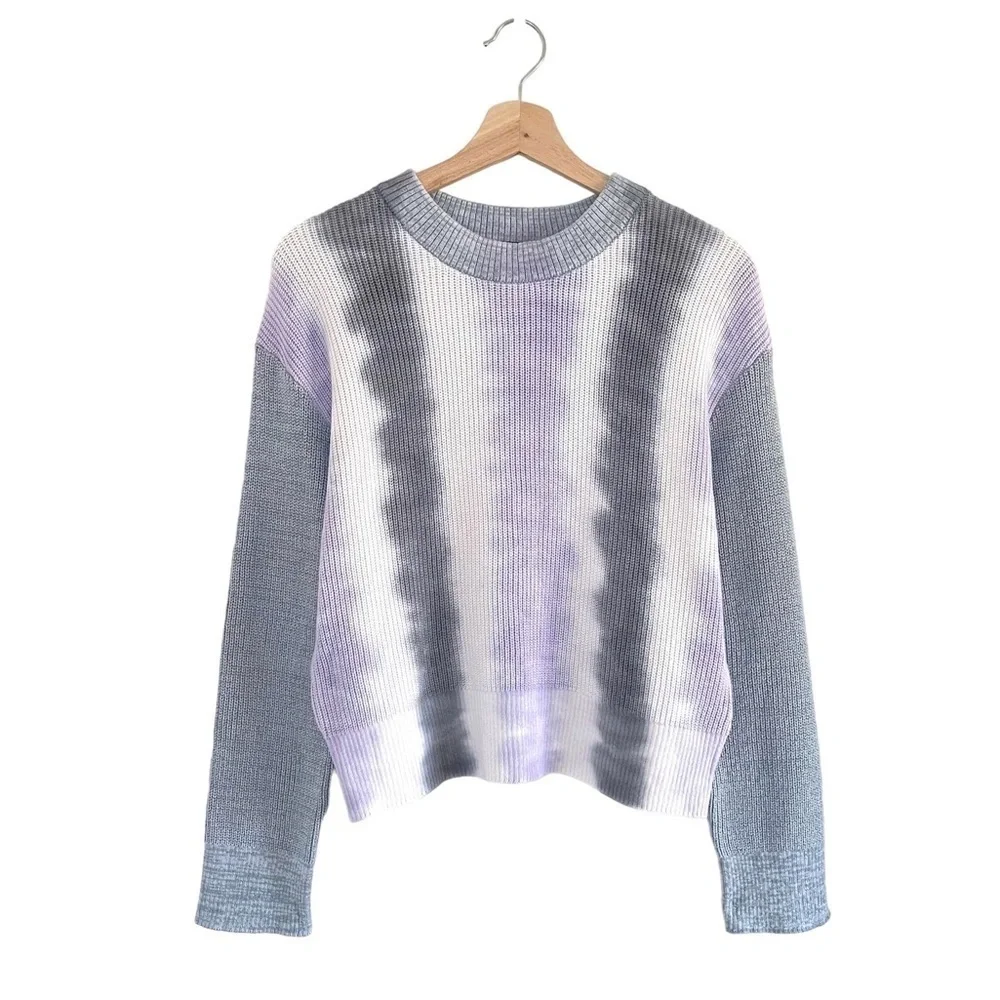 NEW Rails Karis Cotton Cashmere Rib Knit Pullover Sweater Aqua Tie Dye Small